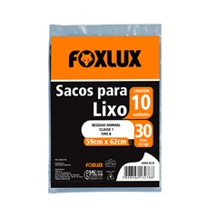 SACO LIXO  30L 59X62CM PRETO C/10PC FOX